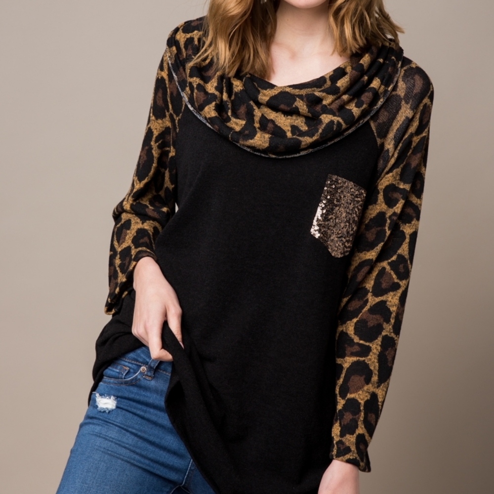 Plus Size Black & Leopard Print Tunic